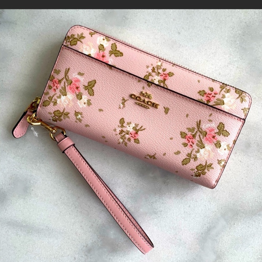 Coach Pink Floral Wristlet Wallet
